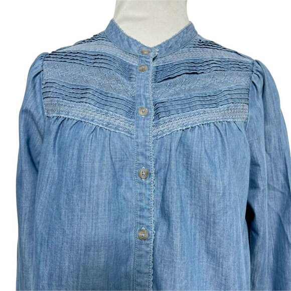 Pilcro Size 12  Top Blouse Button Down Fringe Boho Long Sleeve Denim - Picture 2 of 10